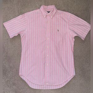 Ralph Lauren Pink White Stripe Button Down Shirt Men’s Size Medium 100% Cotton